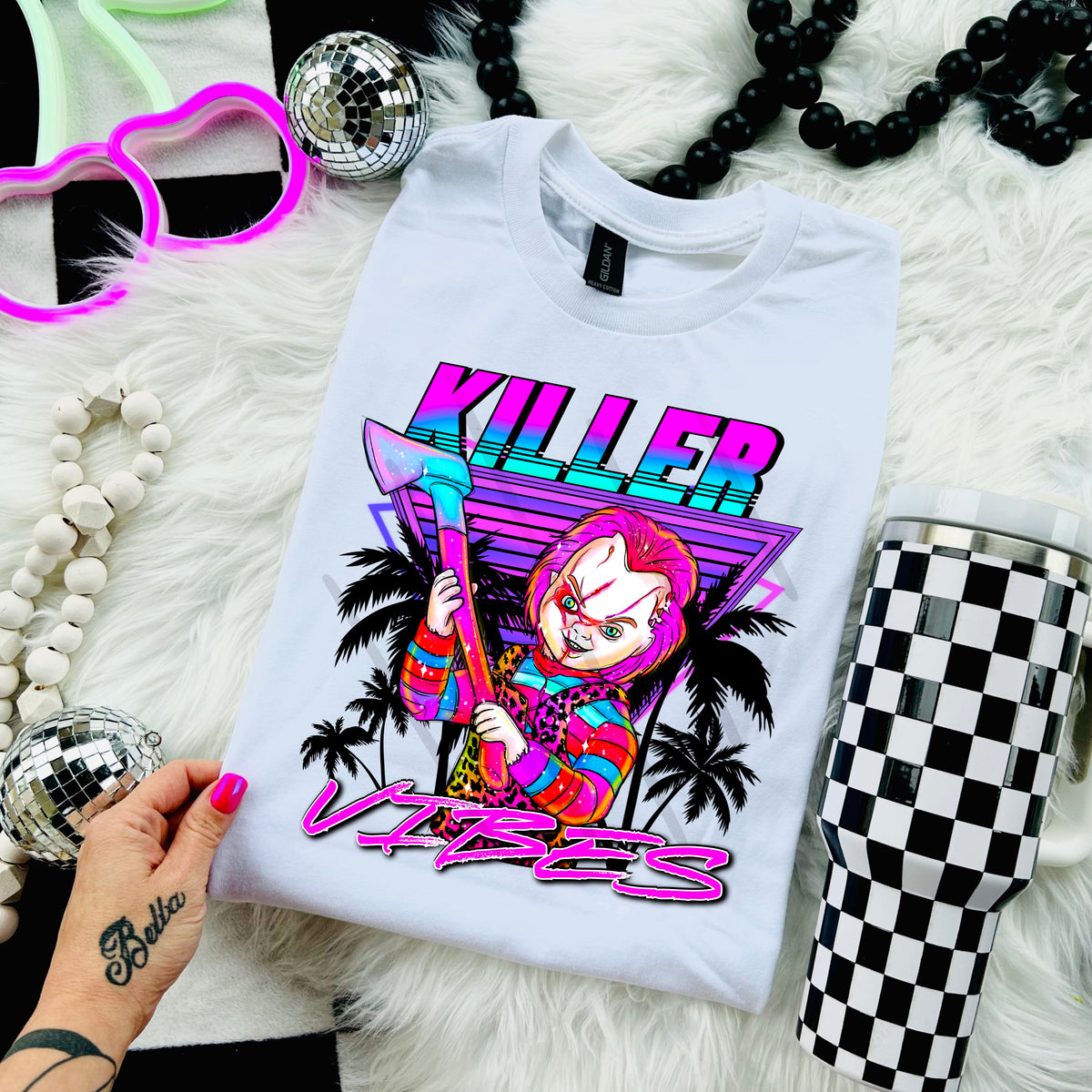 Killer Vibes Neon chuck with palm trees 110954 DTF transfer