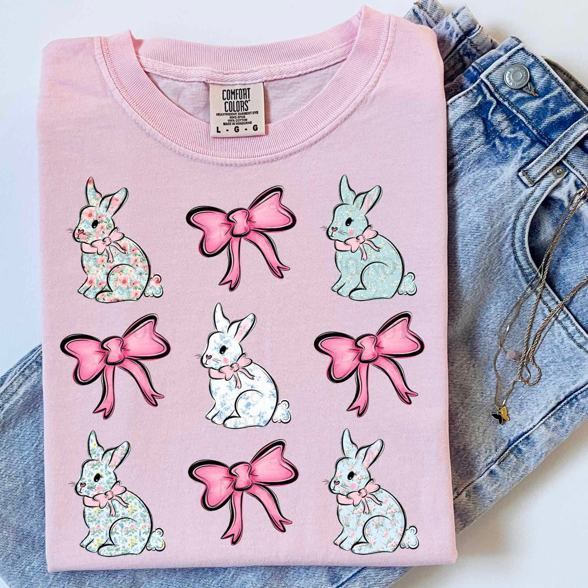 Bunny and bow collage (ABD) 80887 DTF transfer