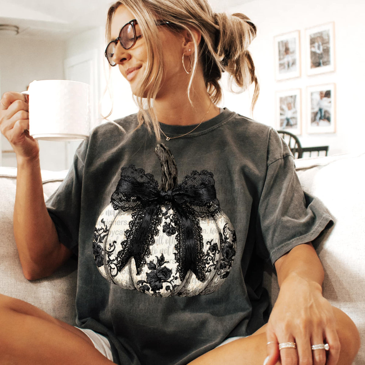 Pumpkin with black lace bow TTD DTF transfer