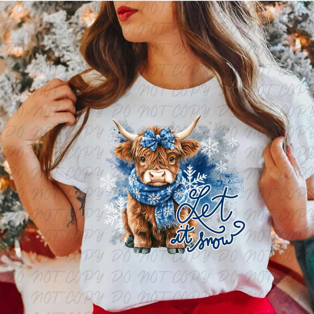 Let it snow cow and snowflakes  (vintage) 67337 DTF transfer