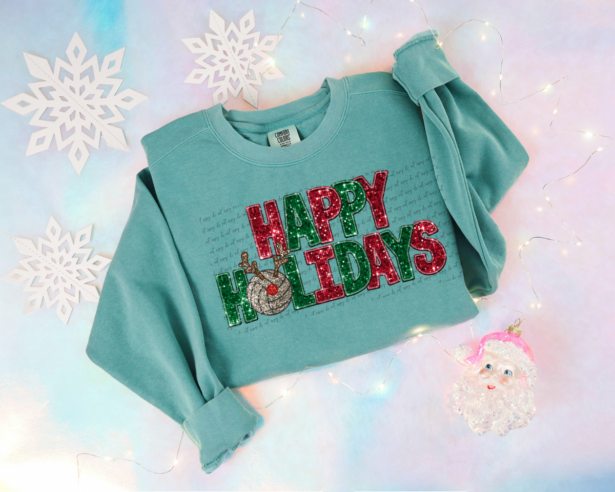 Happy Holidays volleyball sparkle reindeer 30350 DTF TRANSFER