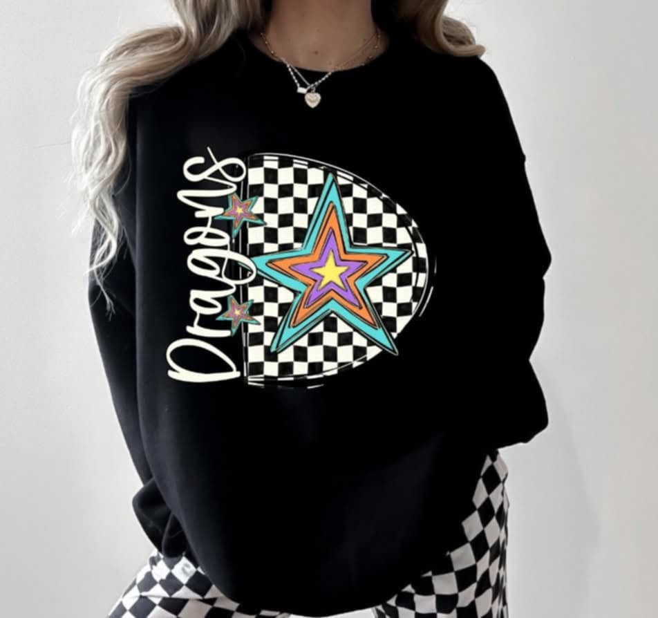 D dragons checkered with stars (S&G) 87084 DTF transfer