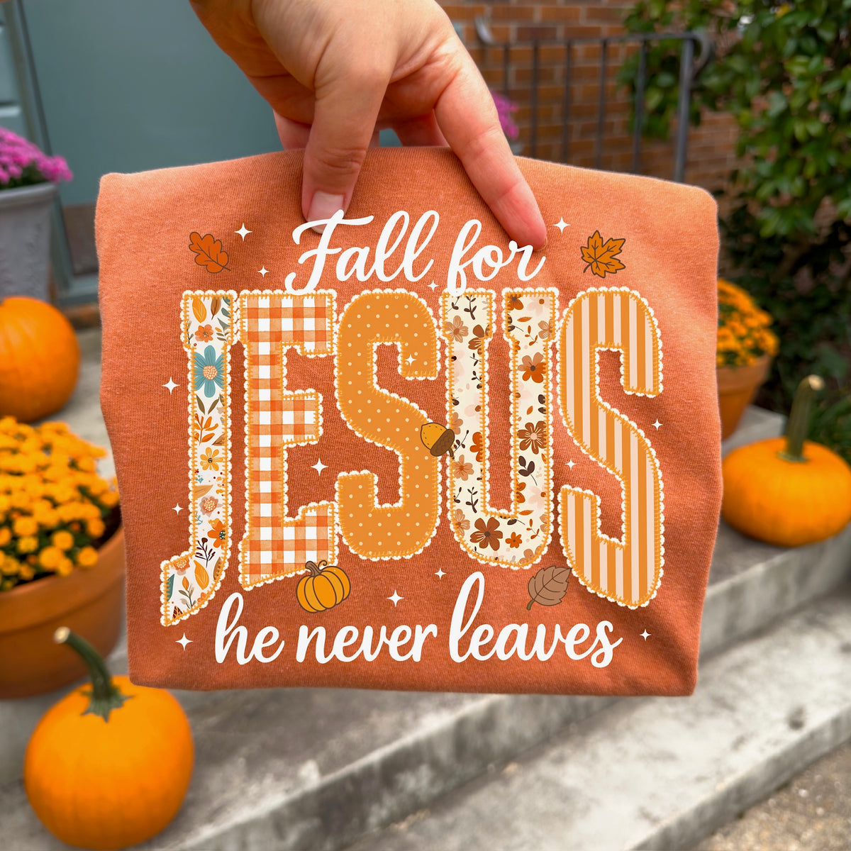 Fall for Jesus (white font) collage Sunday Special DTF transfer