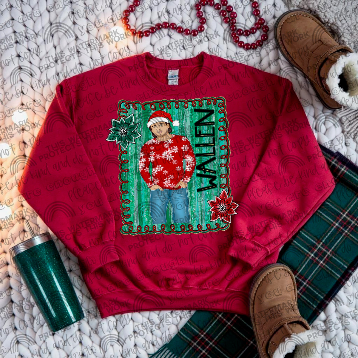 MW green squiggly frame Santa hat DTF transfer