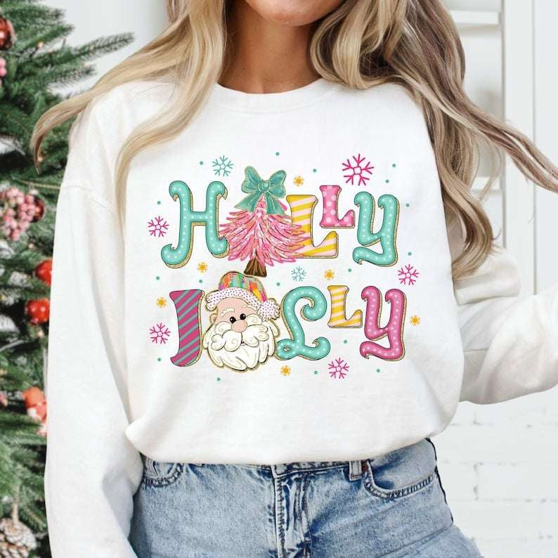 Holly jolly pastel with Santa 67931 DTF transfer
