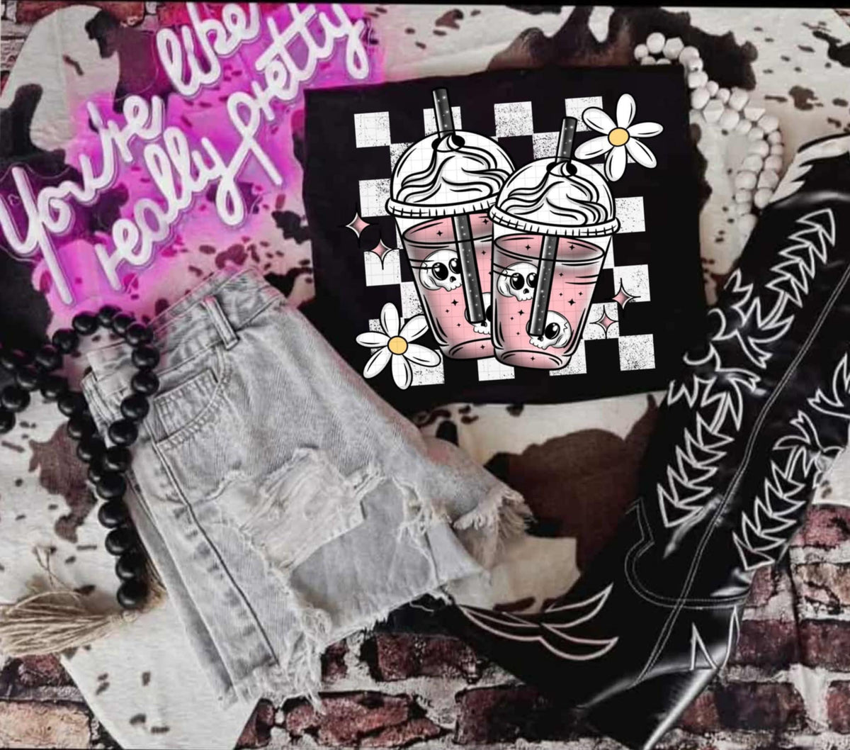 Drinks with checkered background (Linda) 107849 DTF transfer