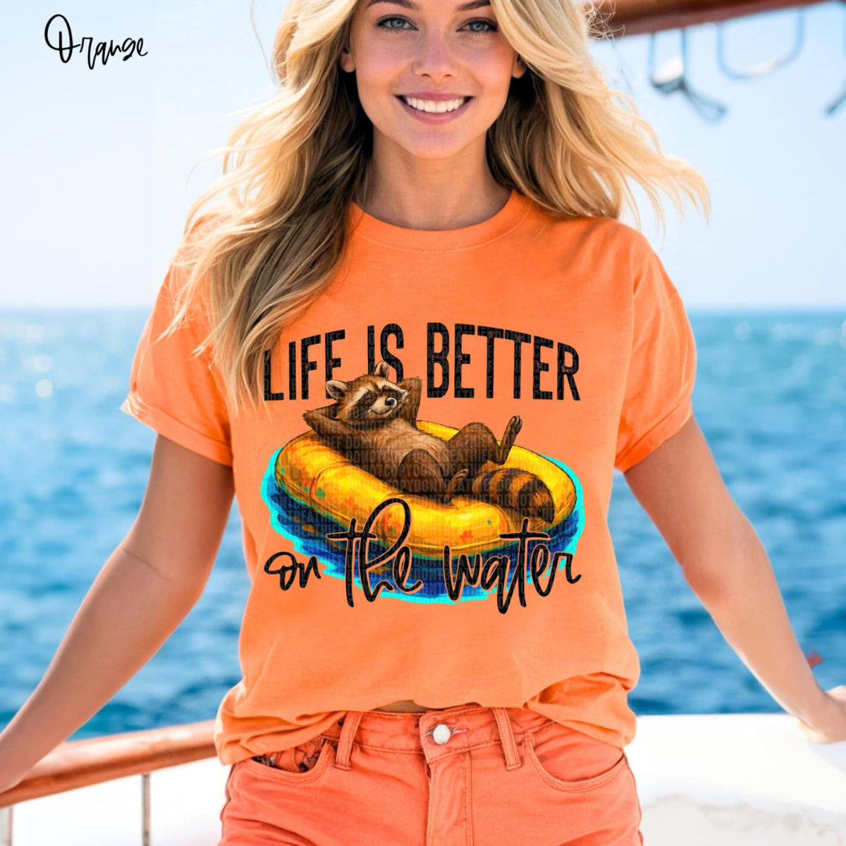 Life is better on the water raccoon (SDD) 99287 DTF transfer