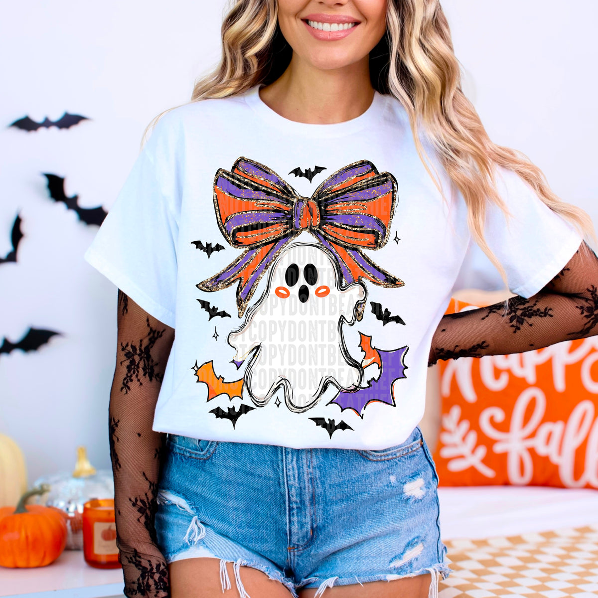 Ghost with Purple and Orange bow 113424 DTF transfer
