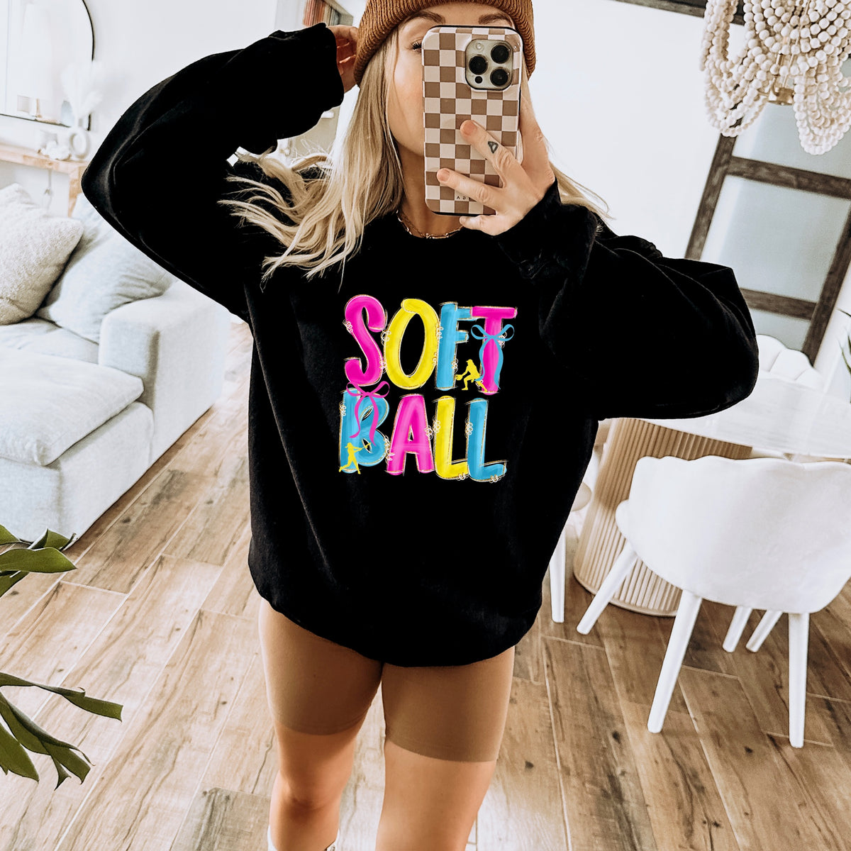Softball Stacked (pink blue yellow)  DTF Transfer