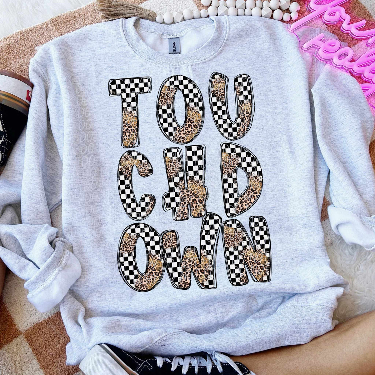 Touchdown leopard and checkered font city DTF transfer