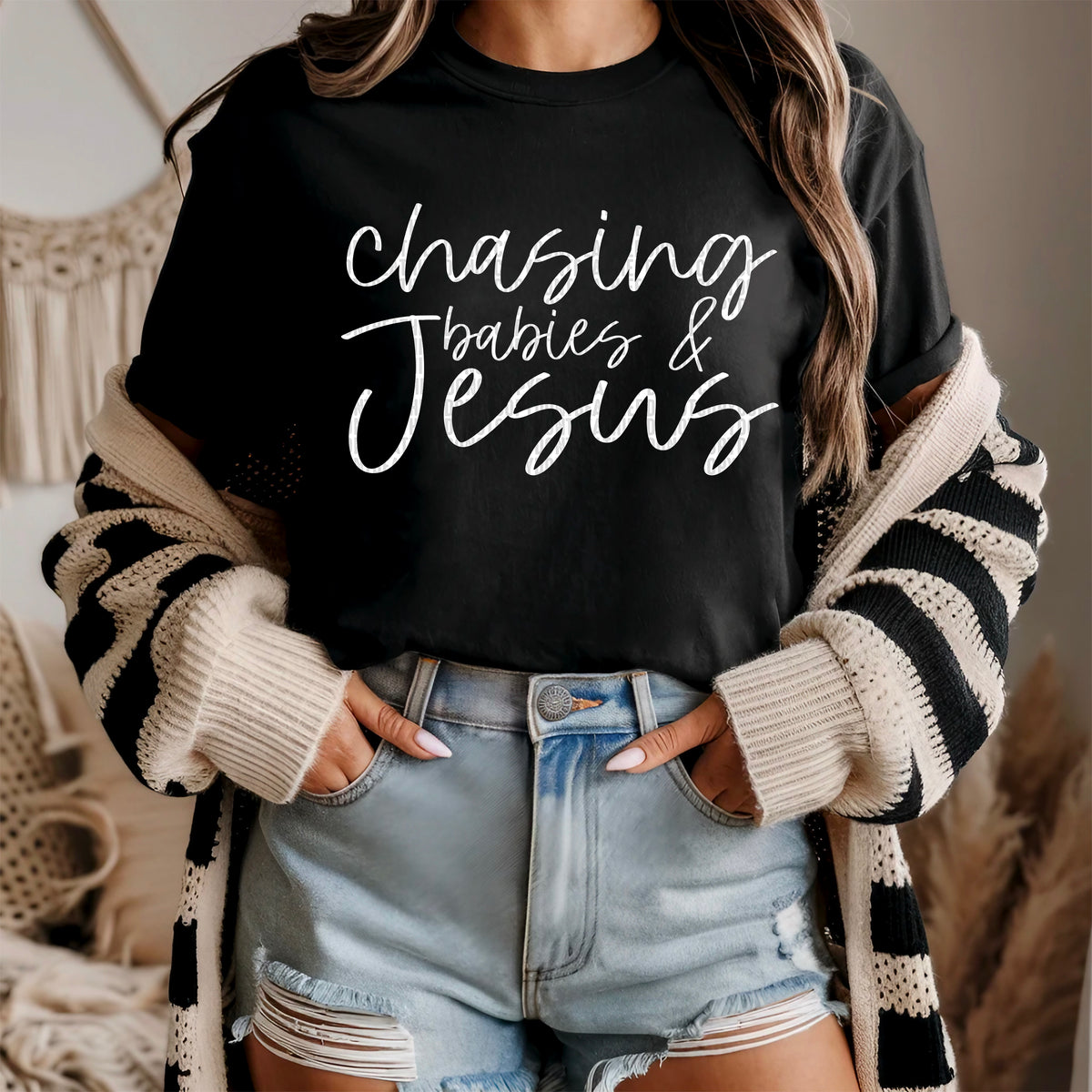Chasing babies & Jesus white font 93533 DTF transfer