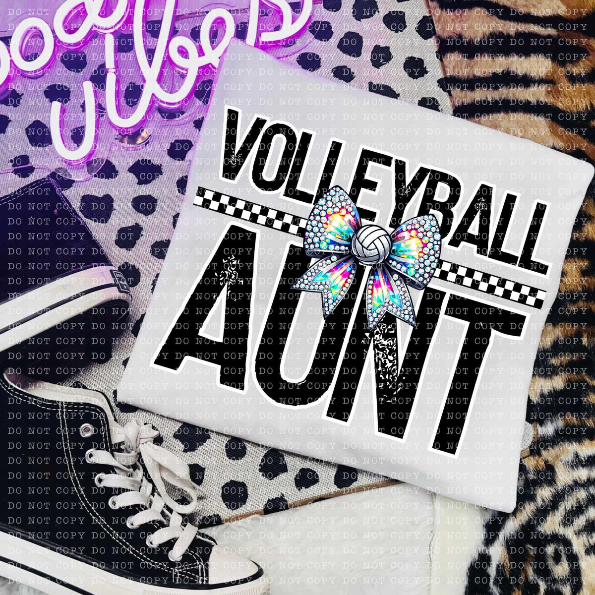 Volleyball aunt rhinestone bow (ECHT) 58792 DTF transfer