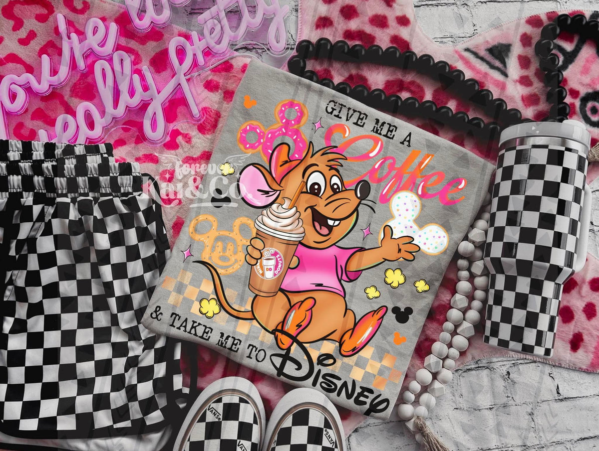 Give me a coffee pink mouse Tuesday Deal DTF