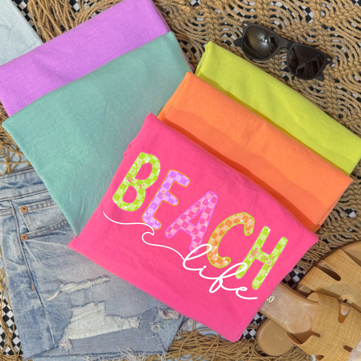 Beach life colorful checker (csc) DTF Transfer