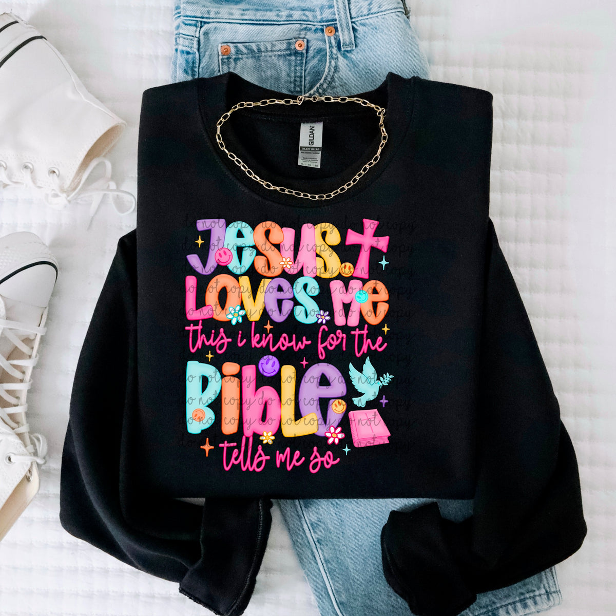Jesus loves me this I know rainbow DTF transfer