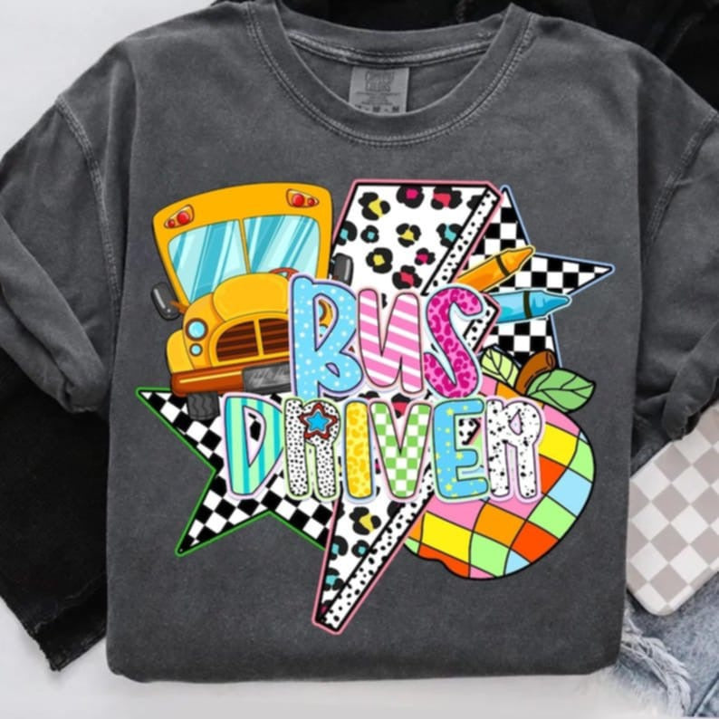 Bus Driver with leopard lightning bolt DTF TRANSFER