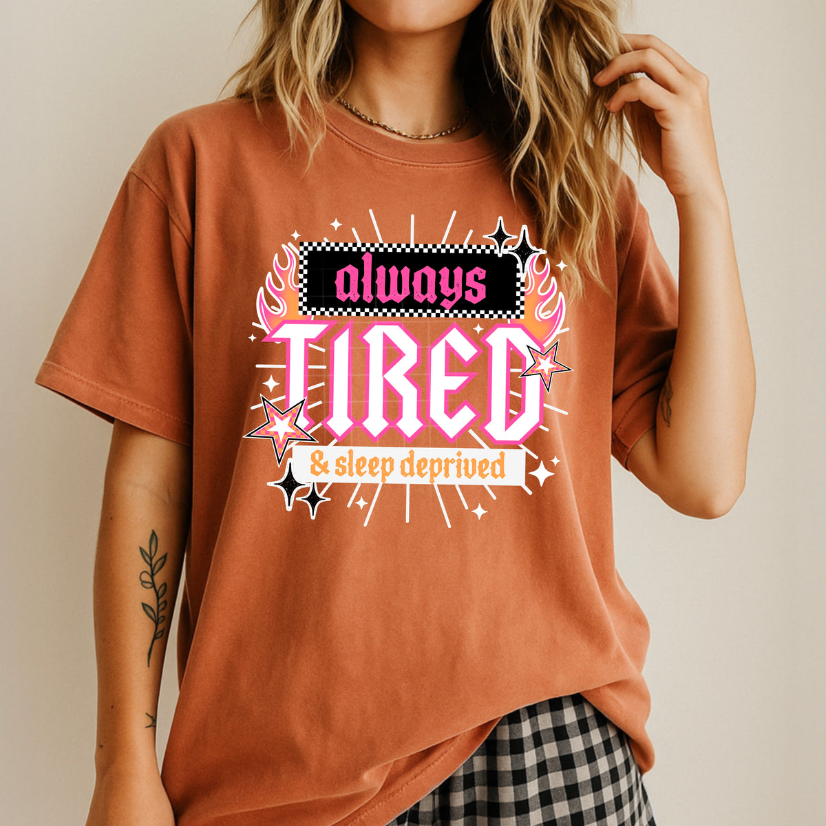 Always tired flames (white) (CSC) DTF Transfer