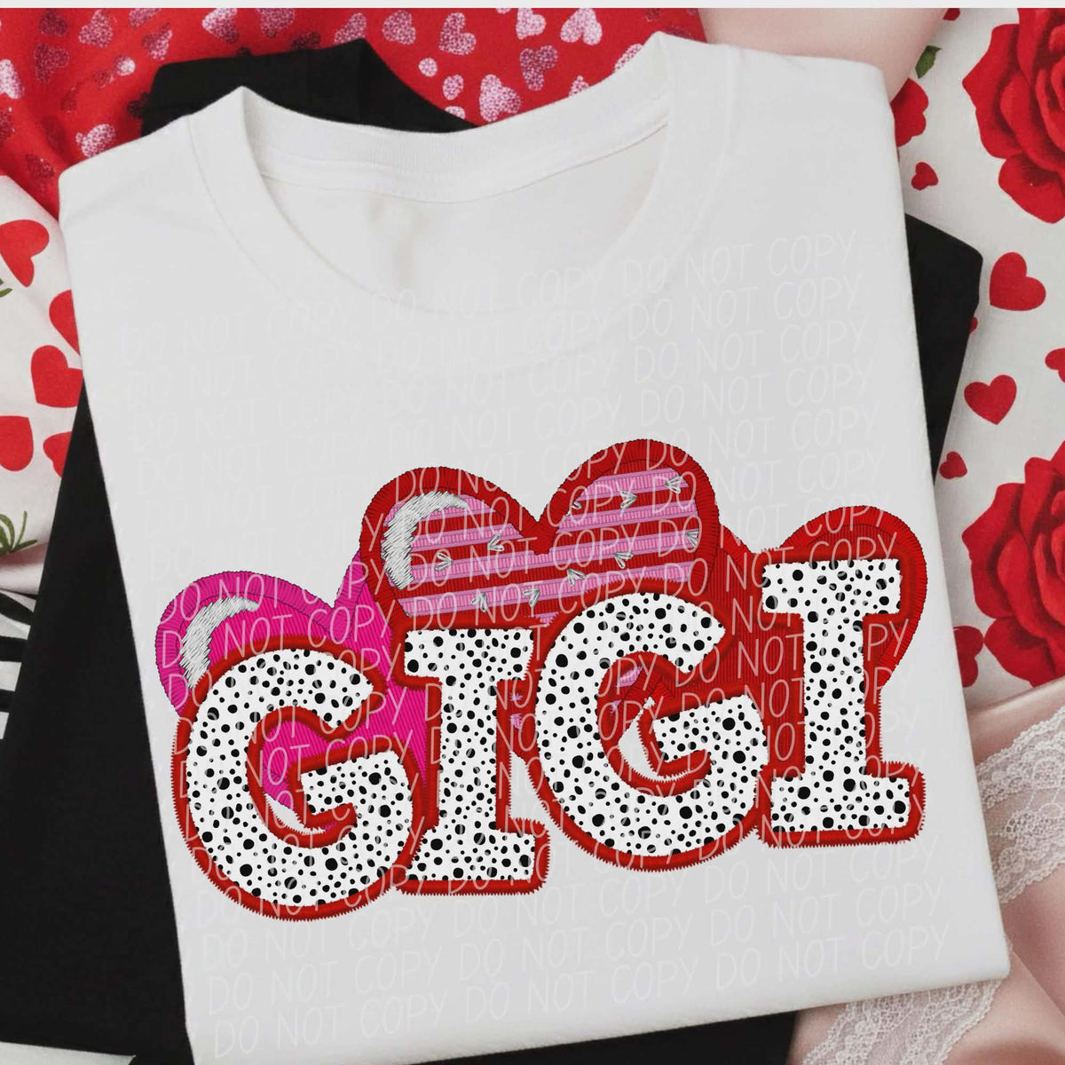 Gigi dalmation and hearts (city) DTF transfer