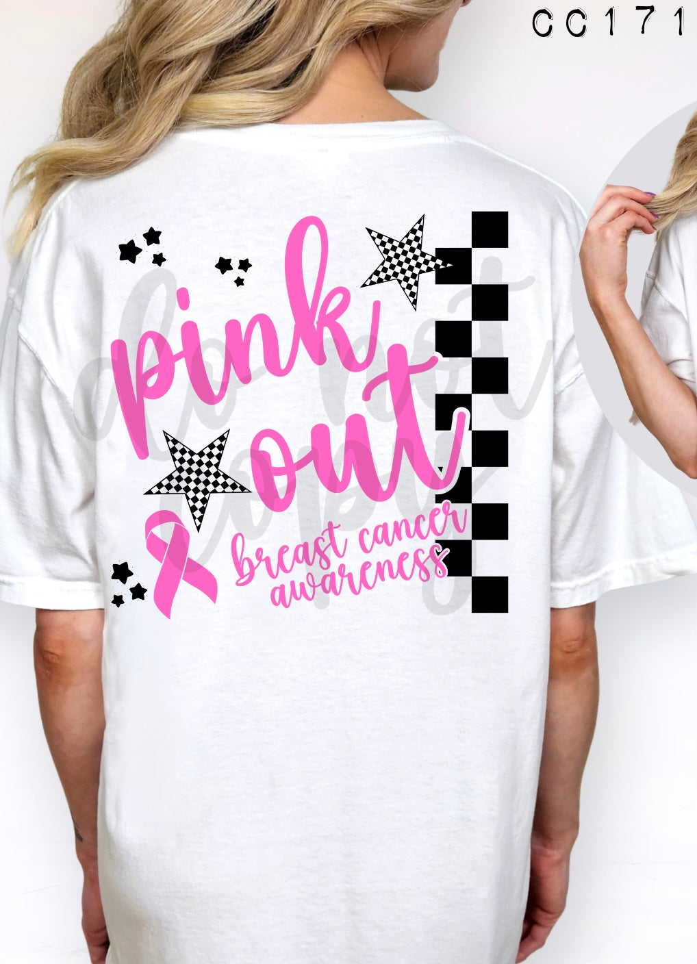 Pink Out Checker and stars (PARKER) DTF transfer