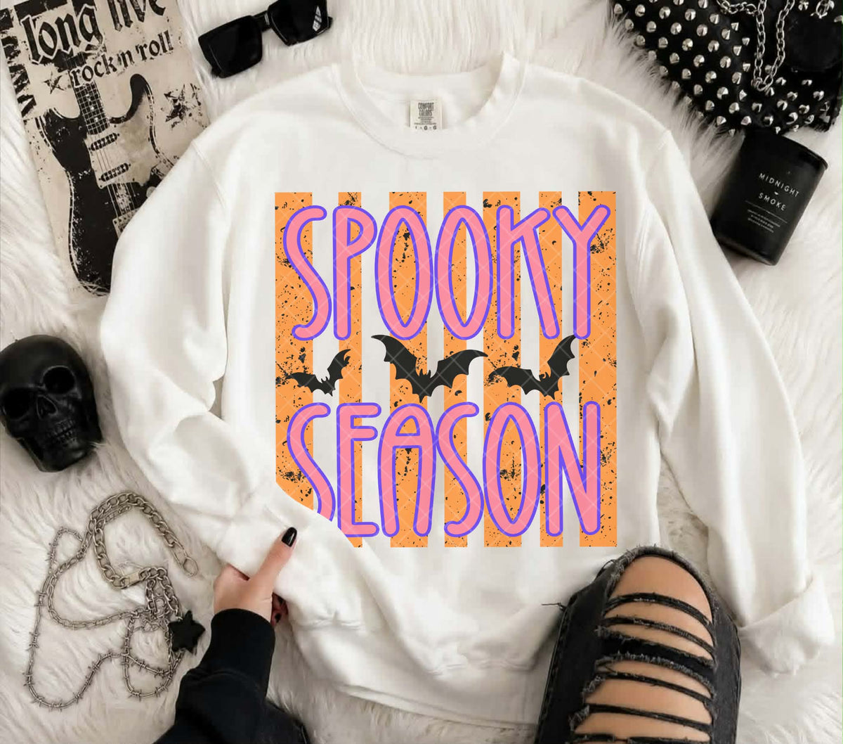 Spooky season stripe background bats (Linda) DTF transfer