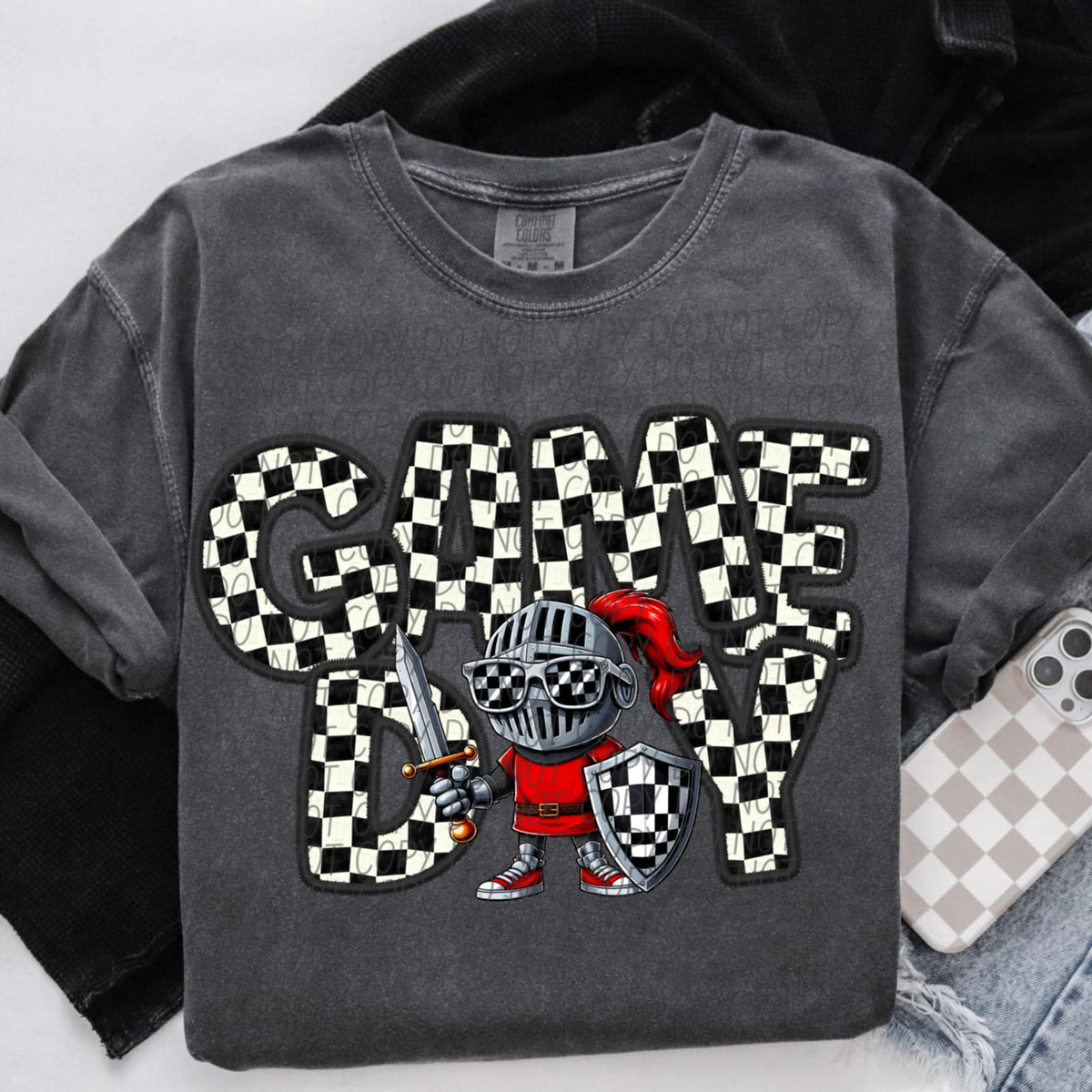 Game day knights red checkered (CITY) 91339 DTF transfer