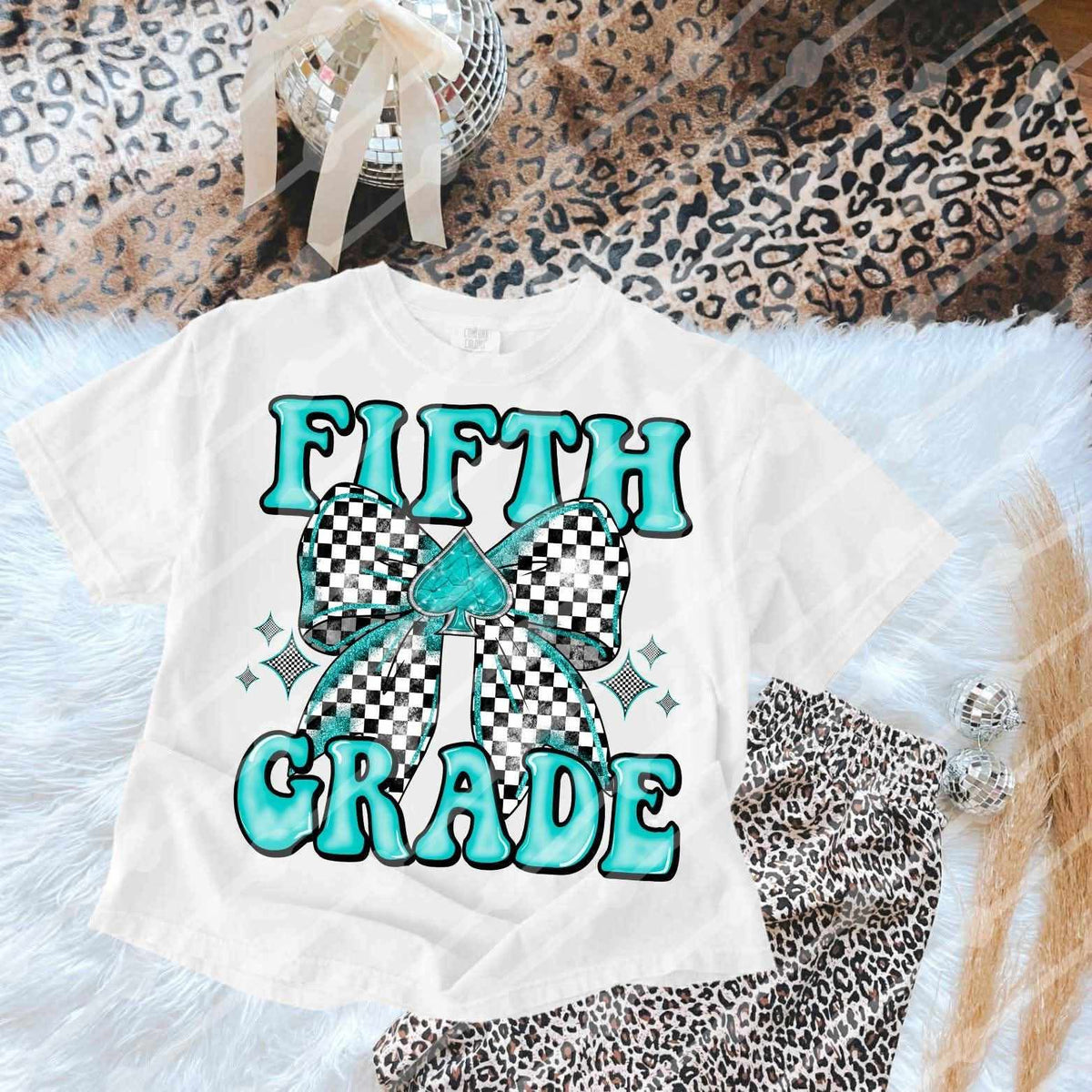 Fifth Grade checkered bow blue (JBD) DTF transfer