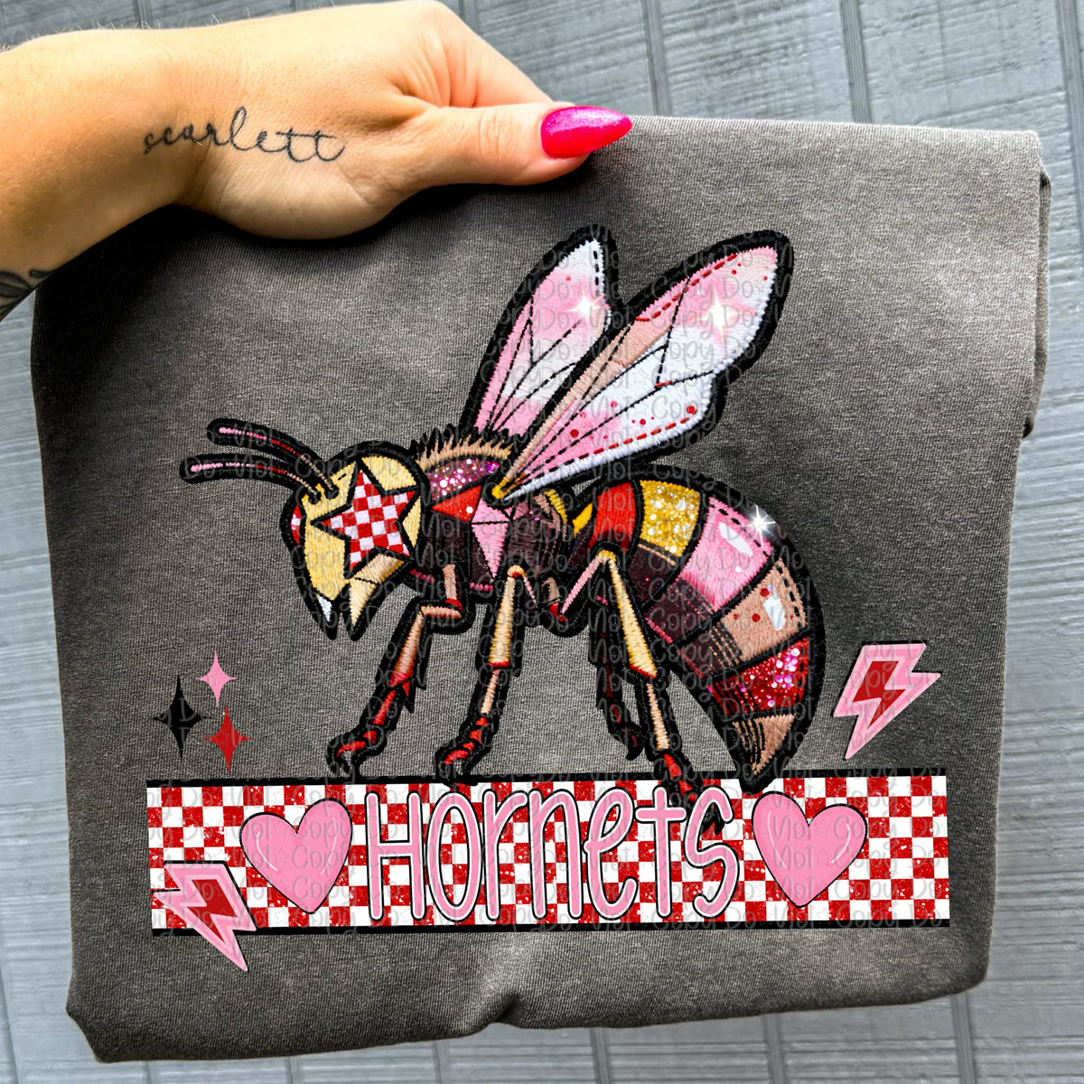 Hornets faux embroidery valentines (virgo) DTF transfer