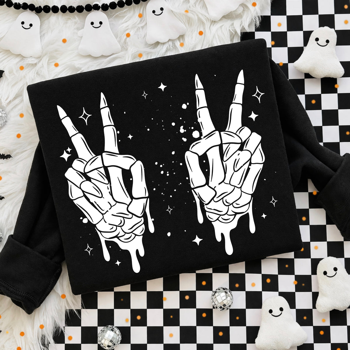 Skeleton hand peace drip white (CSC) DTF Transfer