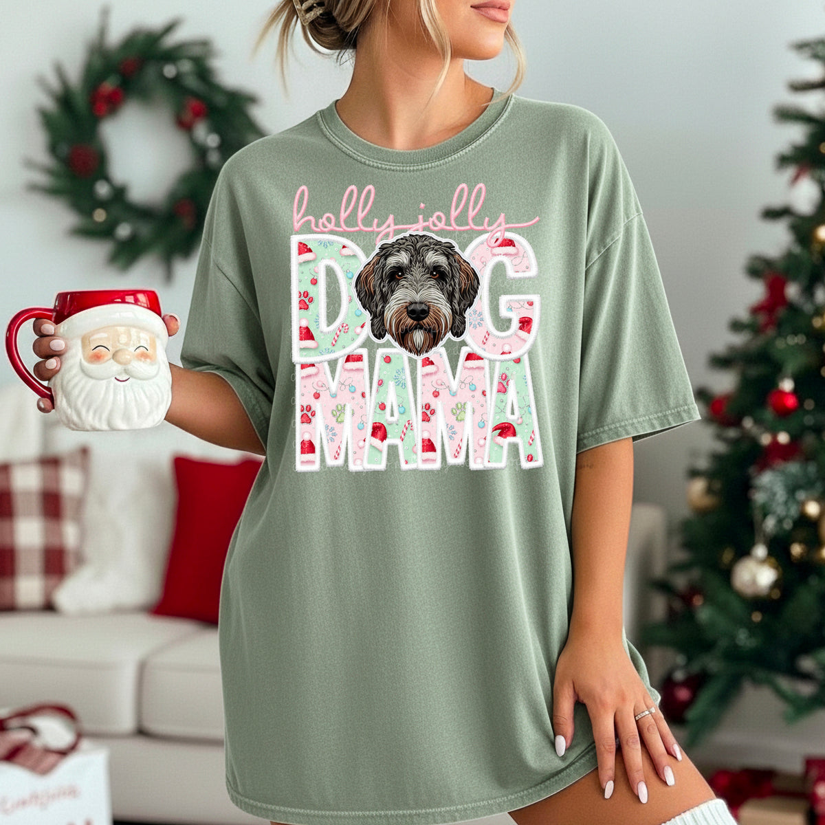 Doodle brindle Holly Jolly Dog Mama 115633 DTF Transfer