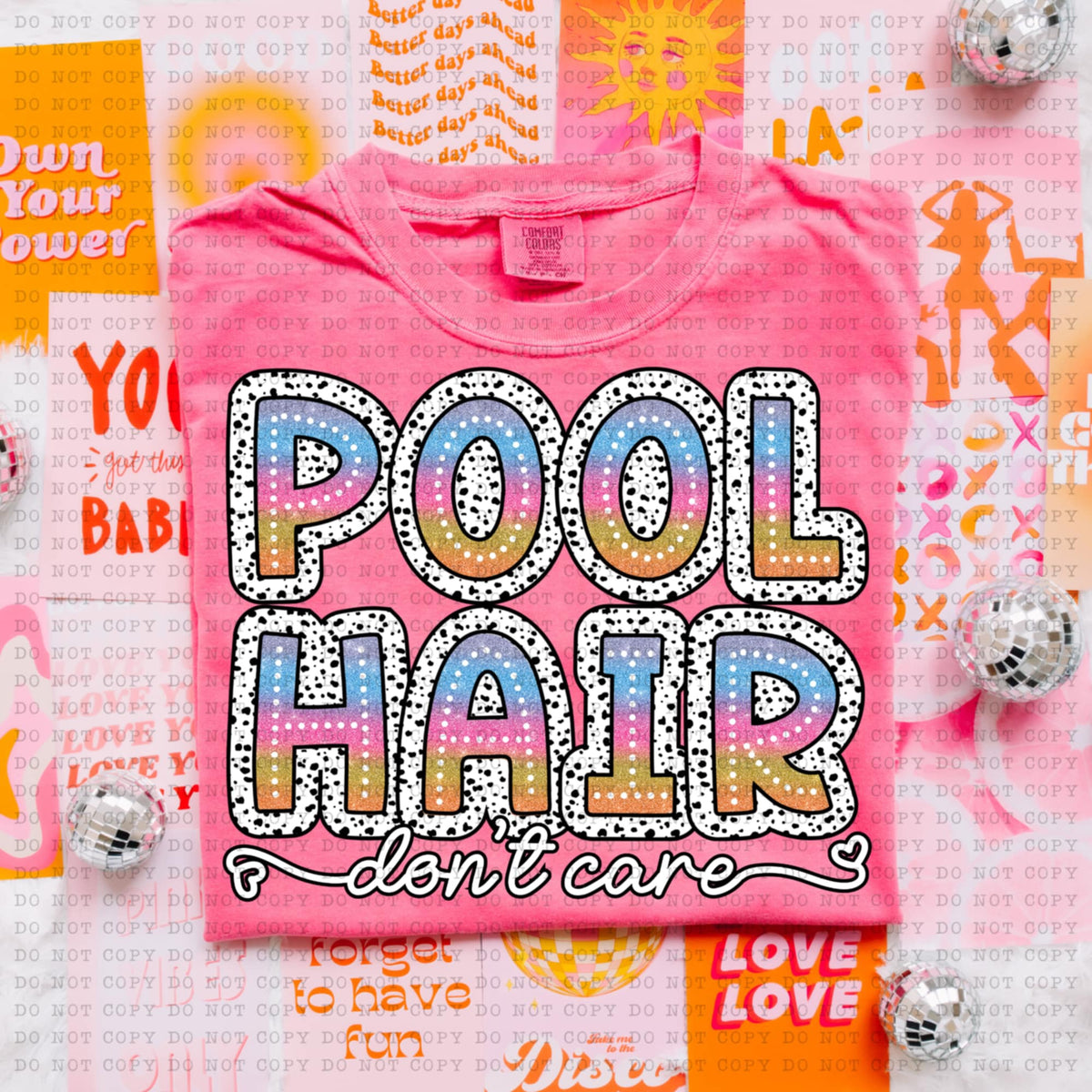 Pool hair dont care tie dye dottie (ECHT) 94202 DTF transfer
