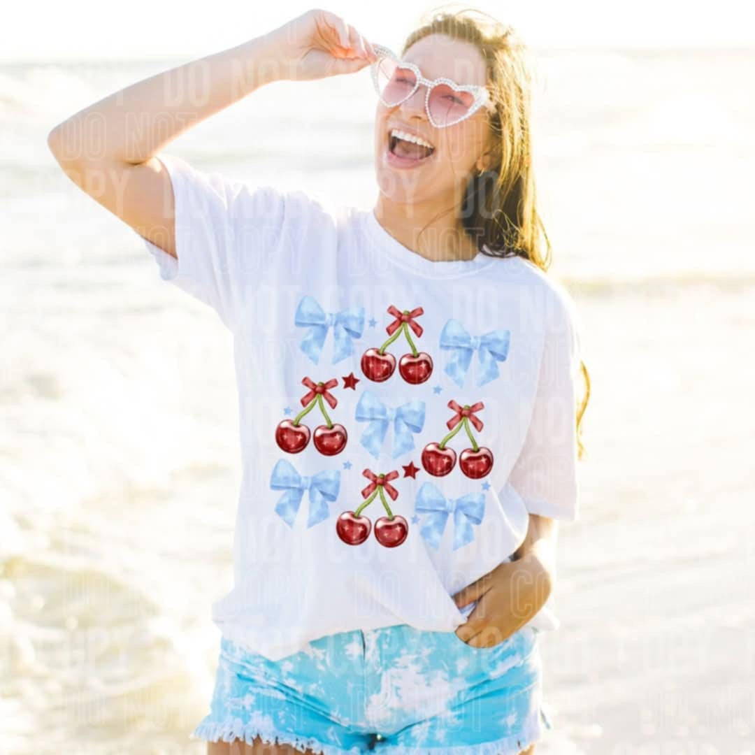 Blue bows with cherries (SBB) 96262 DTF transfer