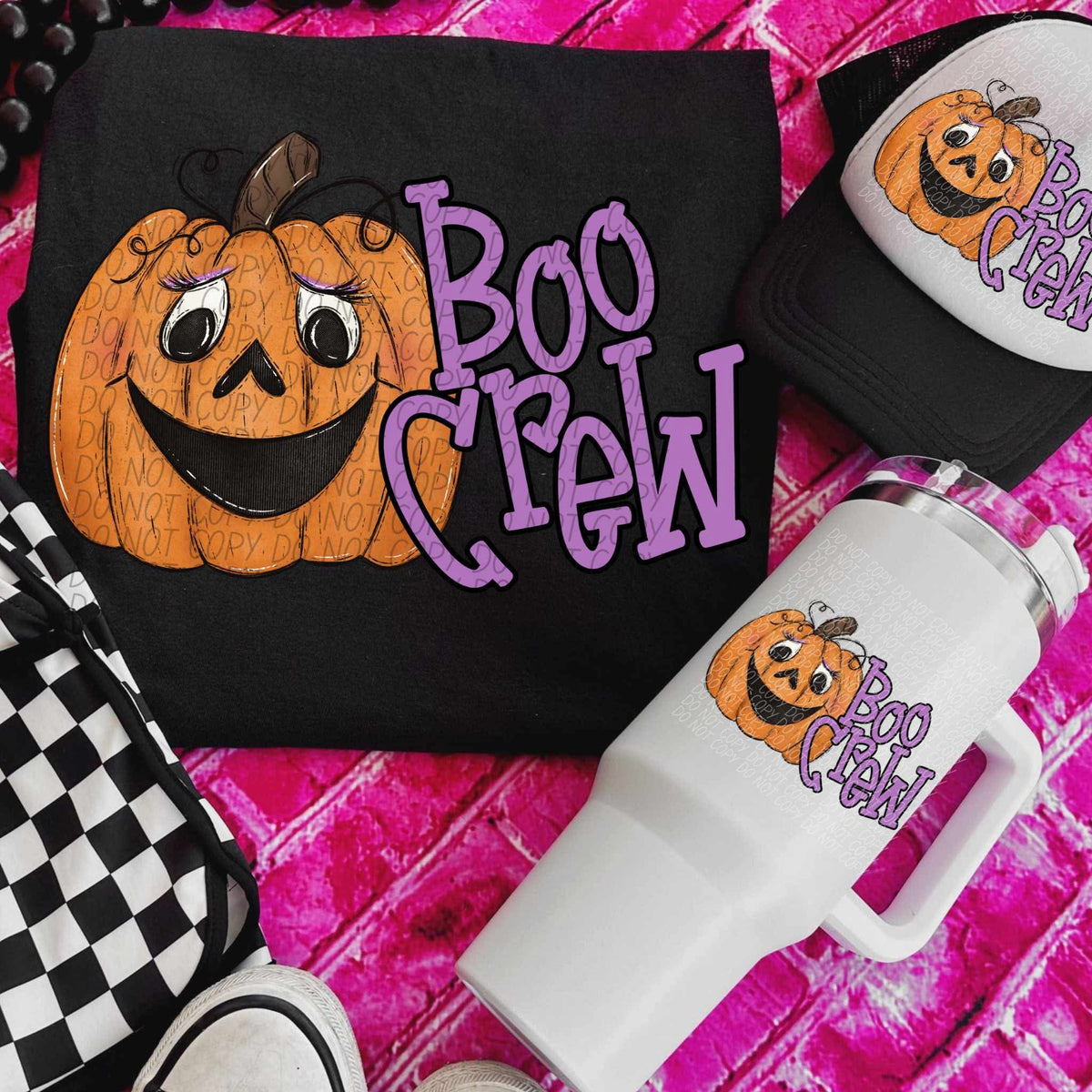Boo crew purple lettering orange pumpkin city DTF transfer