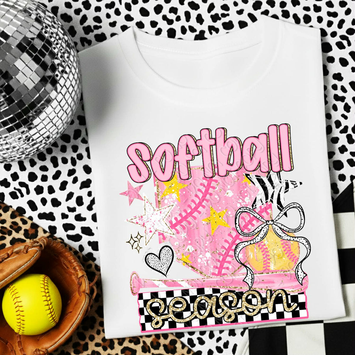 Softball season pink with stars (DWS) DTF Transfer