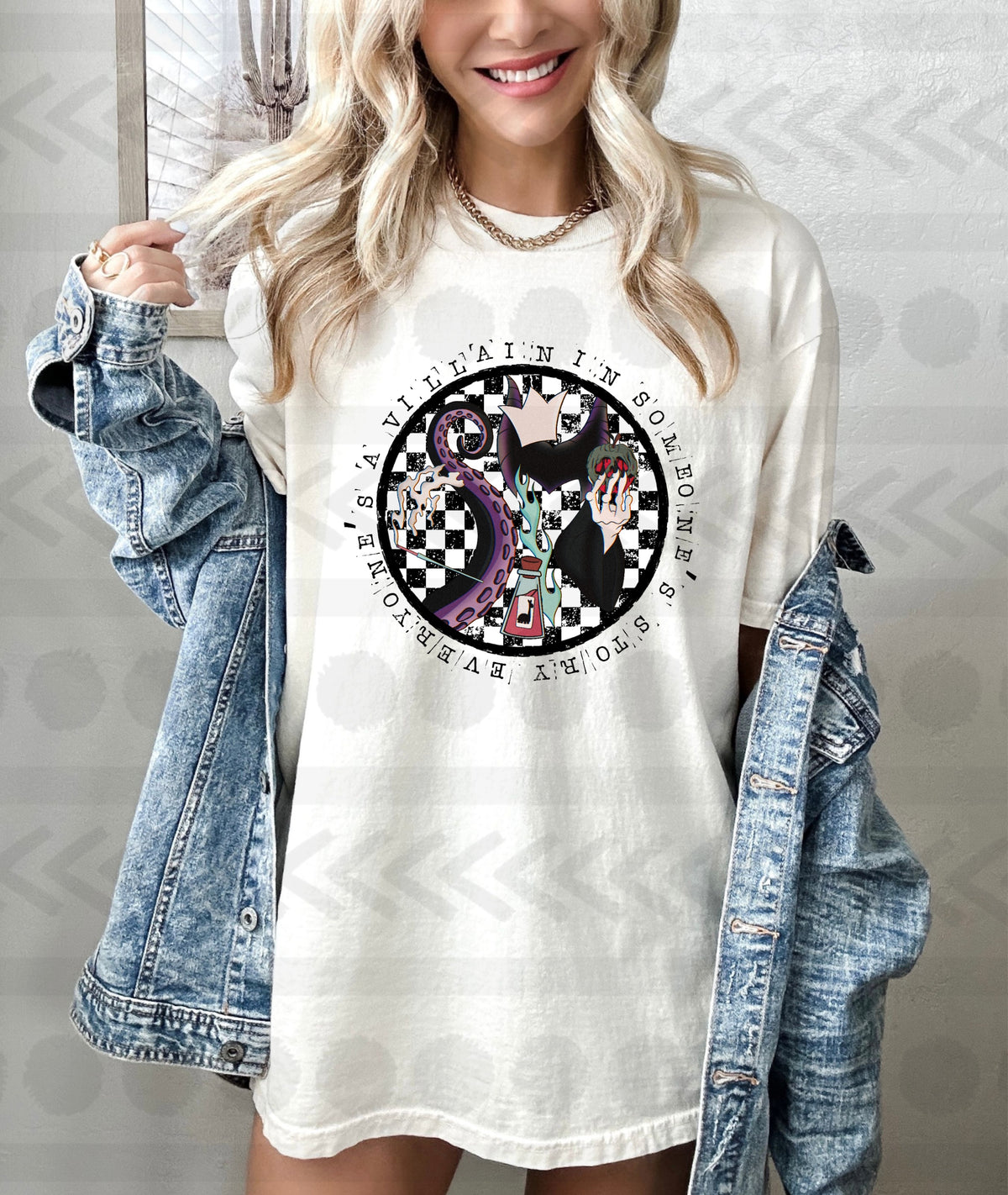 Villain in someone’s story circle CHECKERED background 14163 DTF transfer