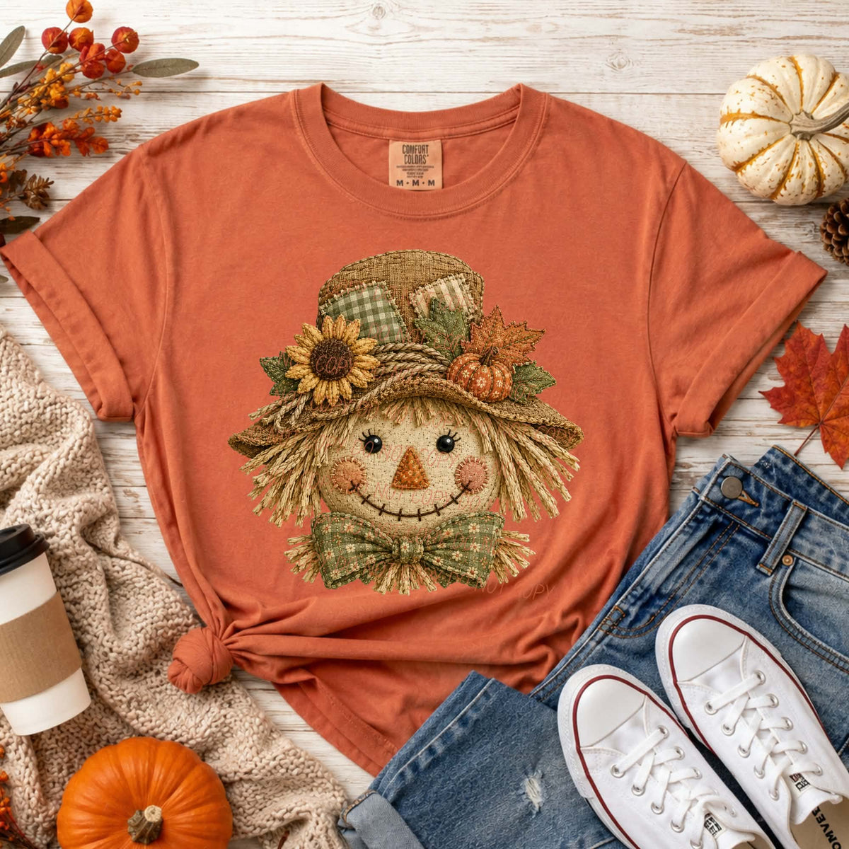 Faux fabric scarecrow patch (city) DTF transfer