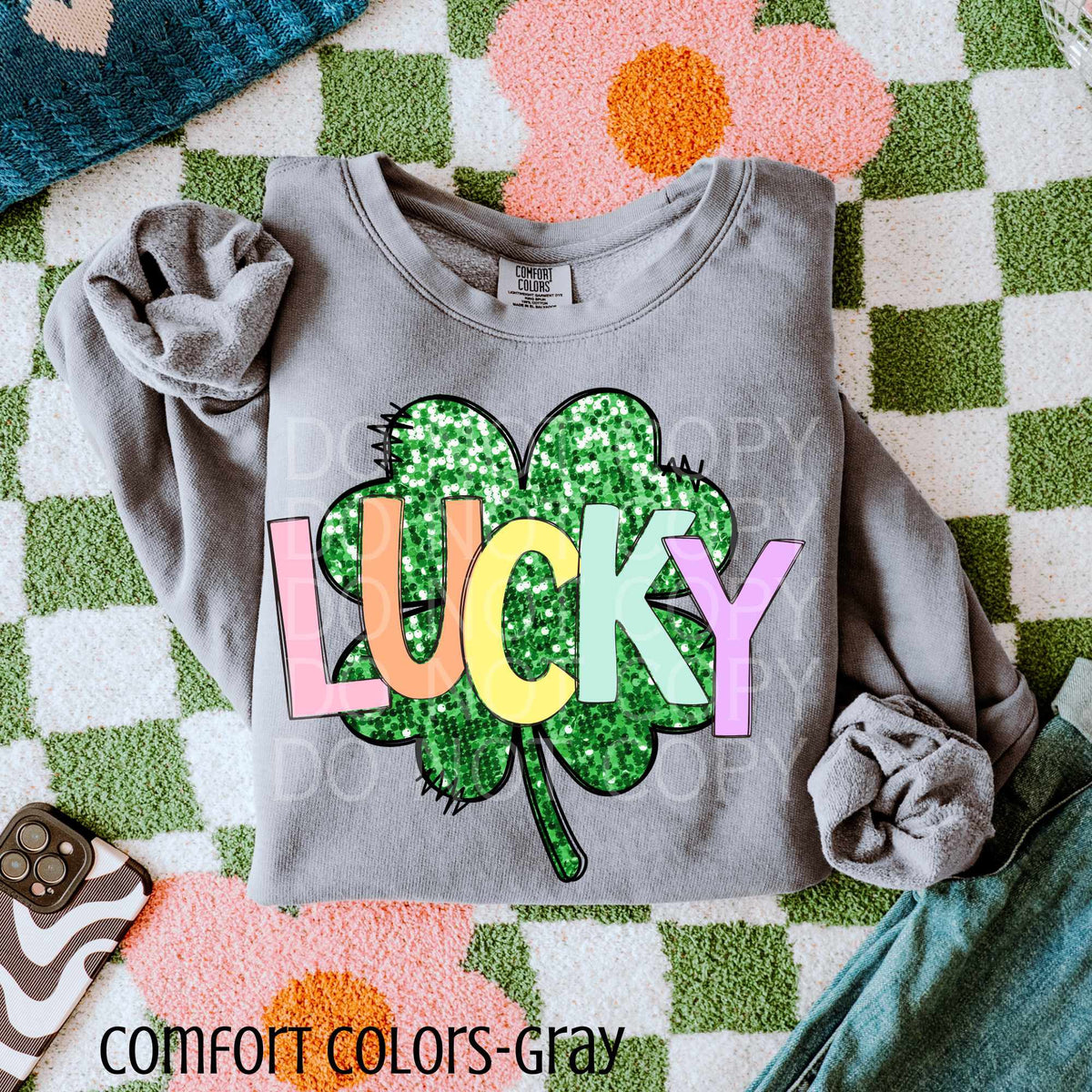 Lucky colorful font with clover (CSG) 80150 DTF transfer
