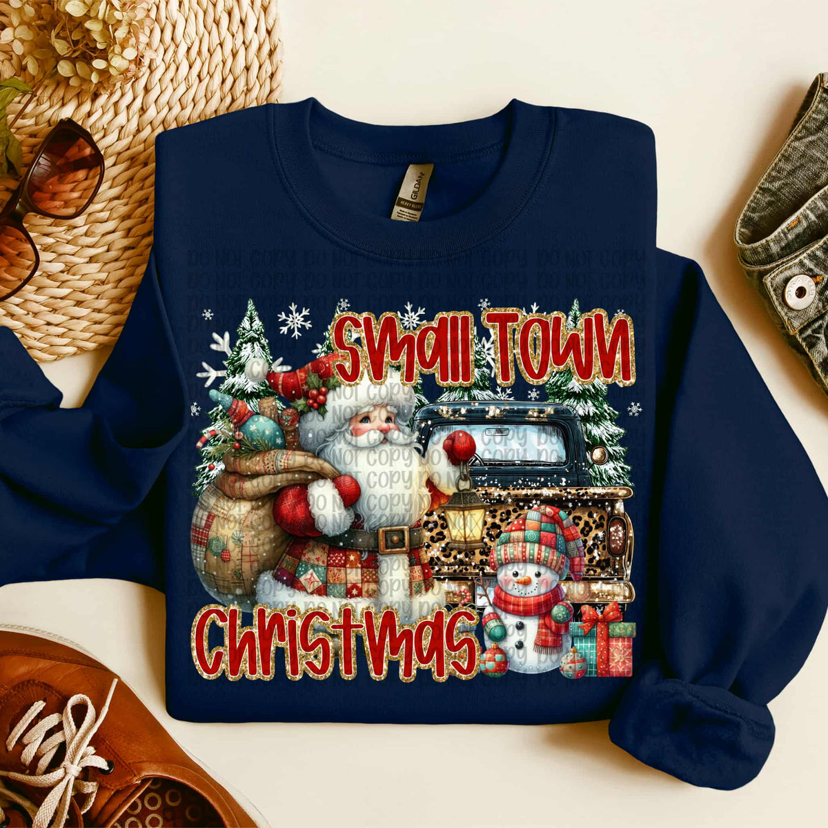 Small town Christmas Santa snowman and truck (VP) DTF Transfer