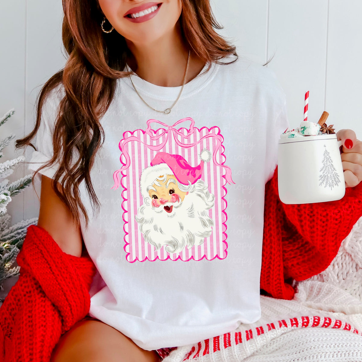 Pink Santa Striped Frame (MZ) DTF Transfer