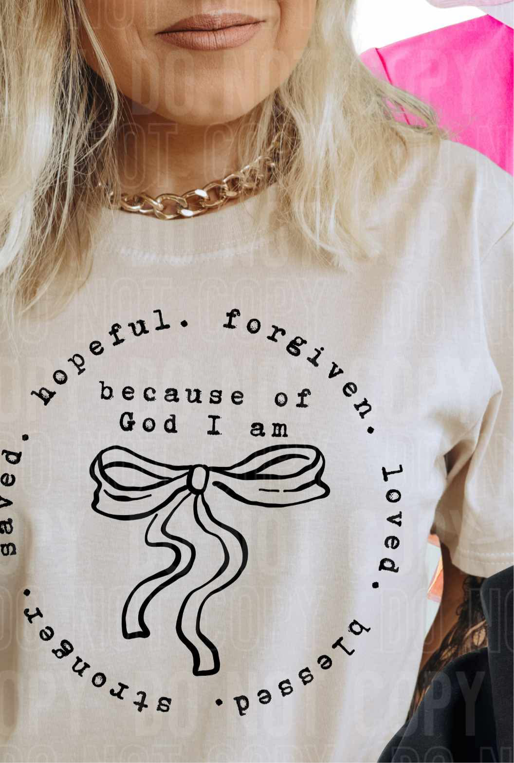 Stronger saved hopeful forgiven circle BLACK with bow (SBB) DTF transfer