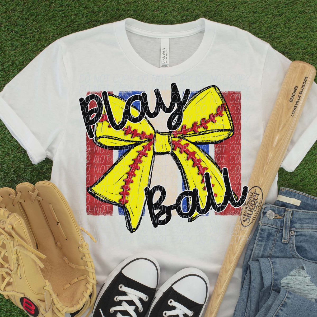 Play ball softball bow (red blue) (city) DTF Transfer