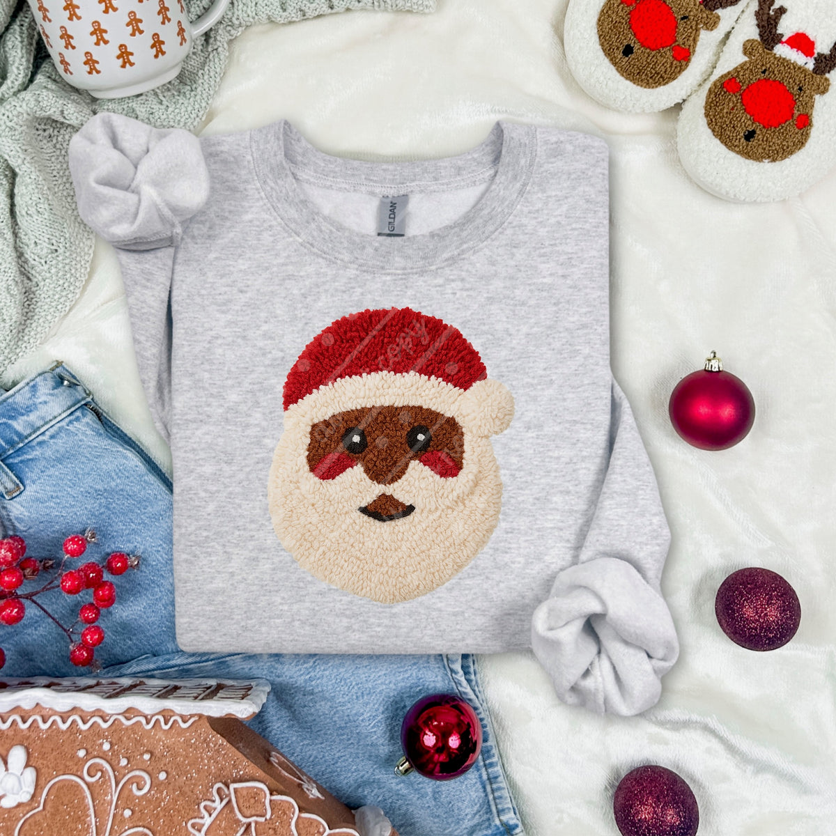 Faux yarn Santa darker skin tone (scarlow) DTF transfer