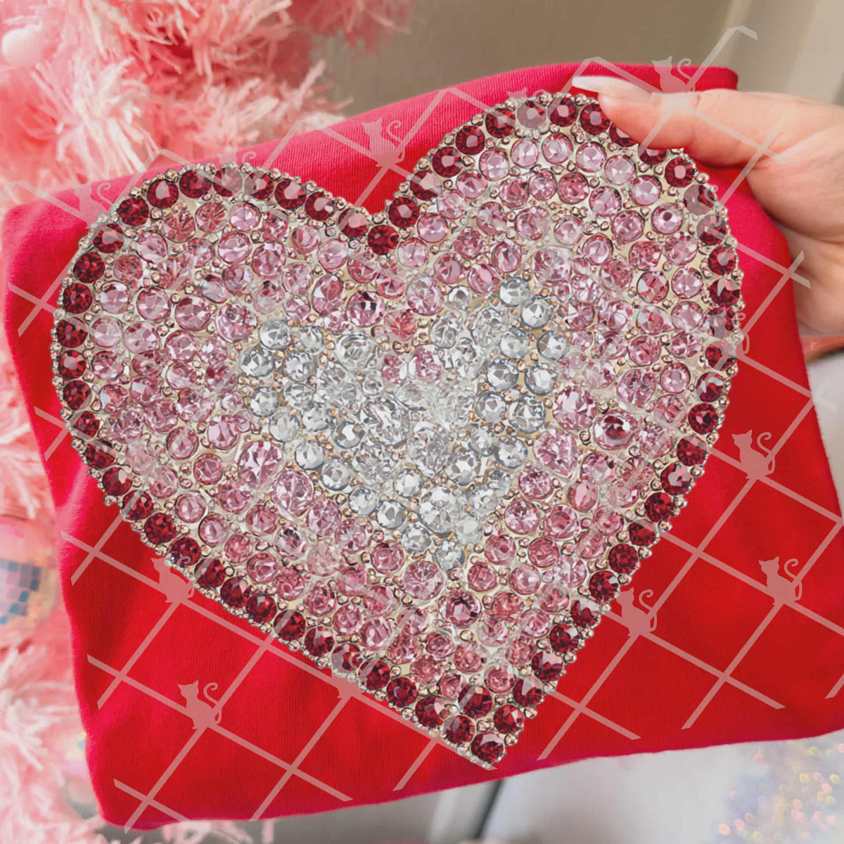 Faux Rhinestone pink heart (TGG) DTF Transfer