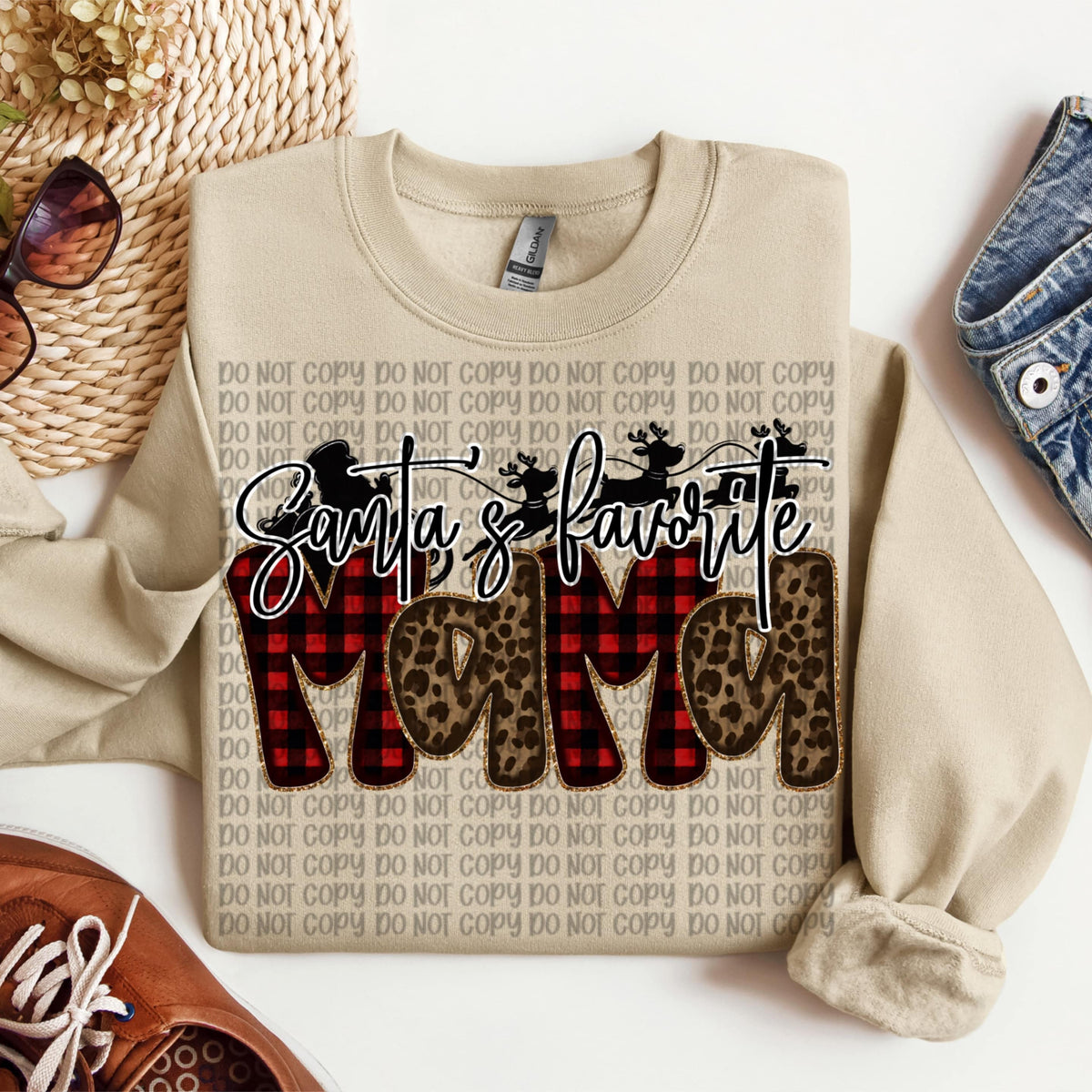 Santa’s Favorite Mama plaid and leopard (VP) DTF Transfer
