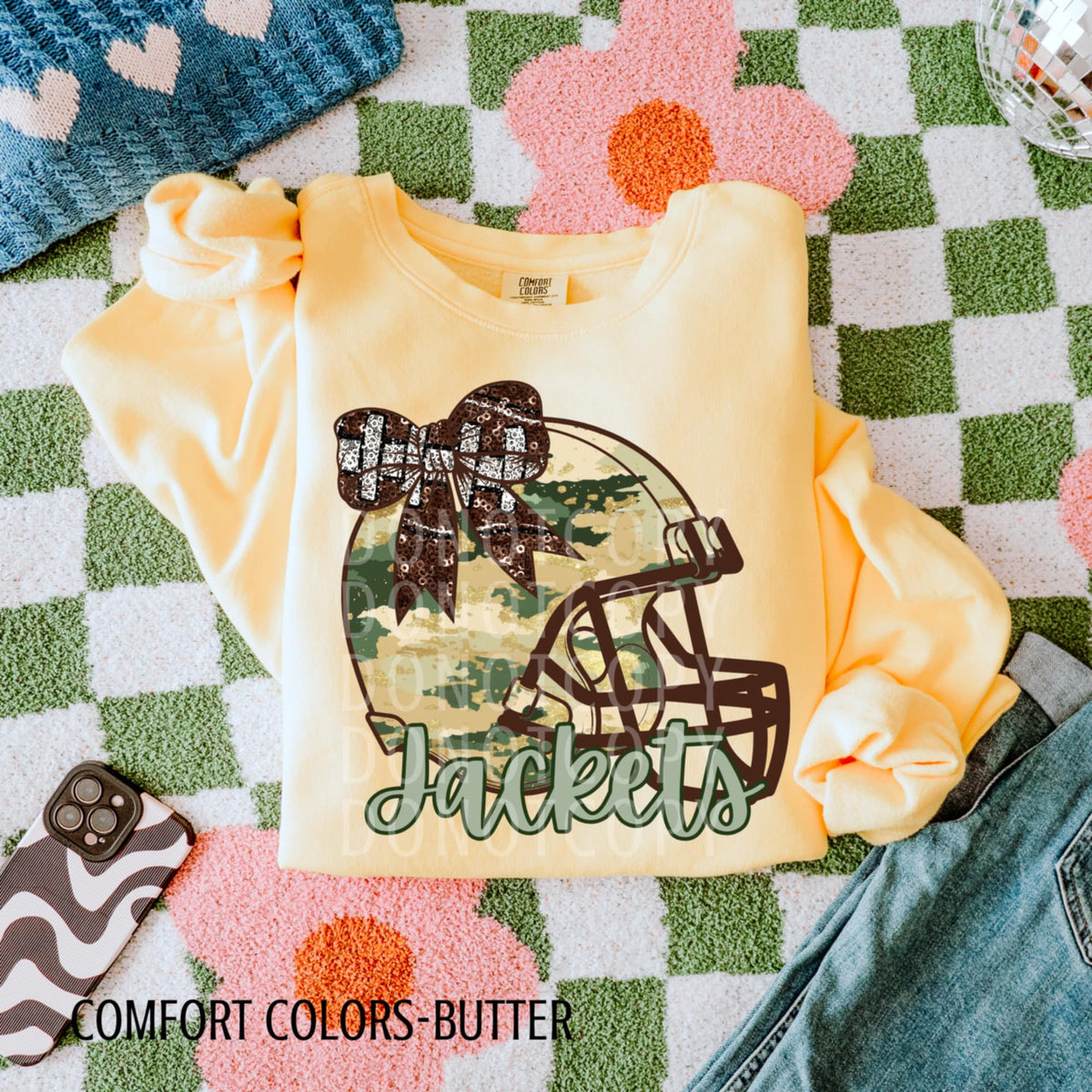 Jackets Camo Football Helmet with Bow (csg) DTF transfer