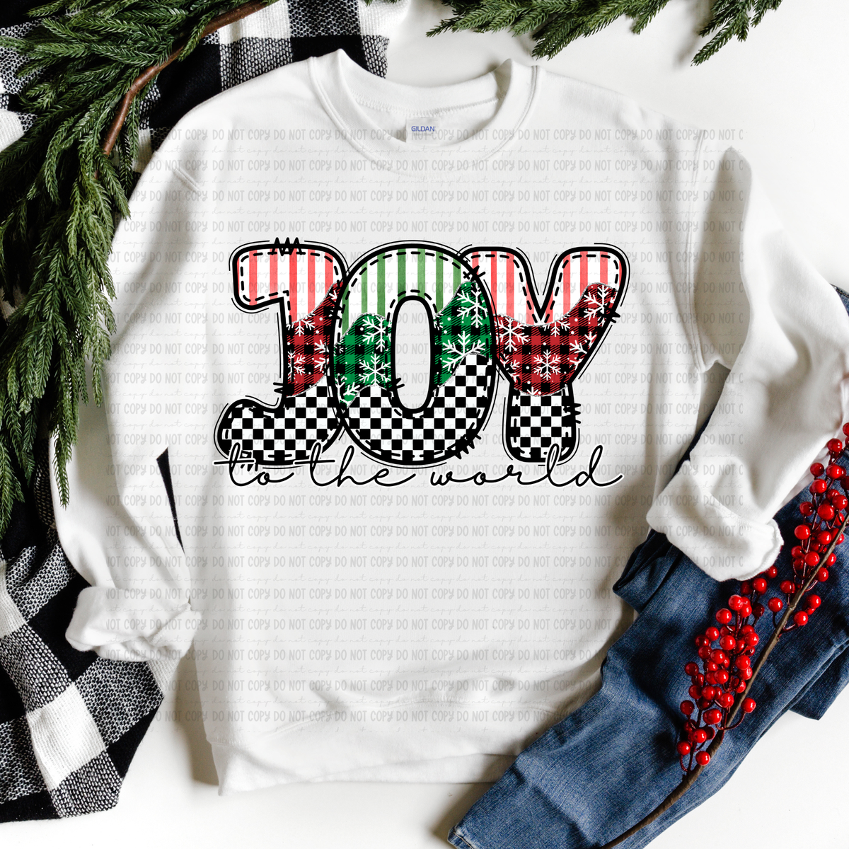 Joy to the world stripe plaid and checker (revel) DTF Transfer