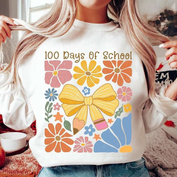100 days of school bow and flowers 77625 DTF transfer