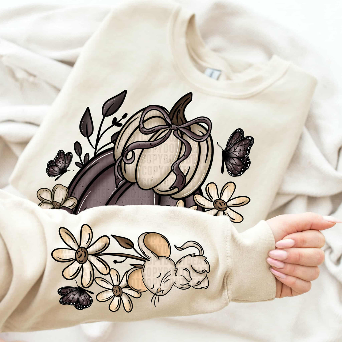 Purple and Tan Pumpkin florals with mouse (SLEEVE) (sdd) DTF transfer