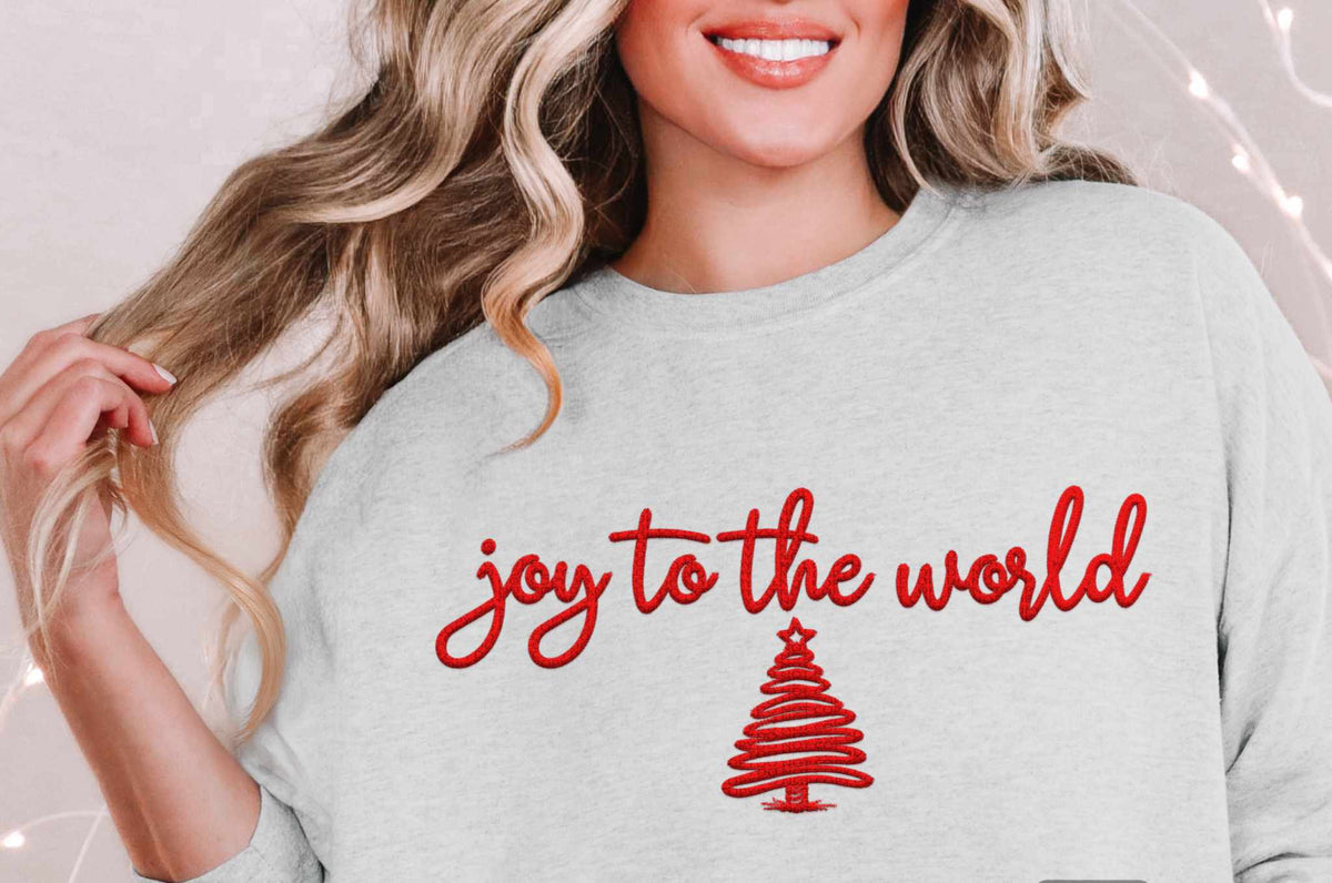 Joy to the world red embroidery (HW) 67108 DTF transfer