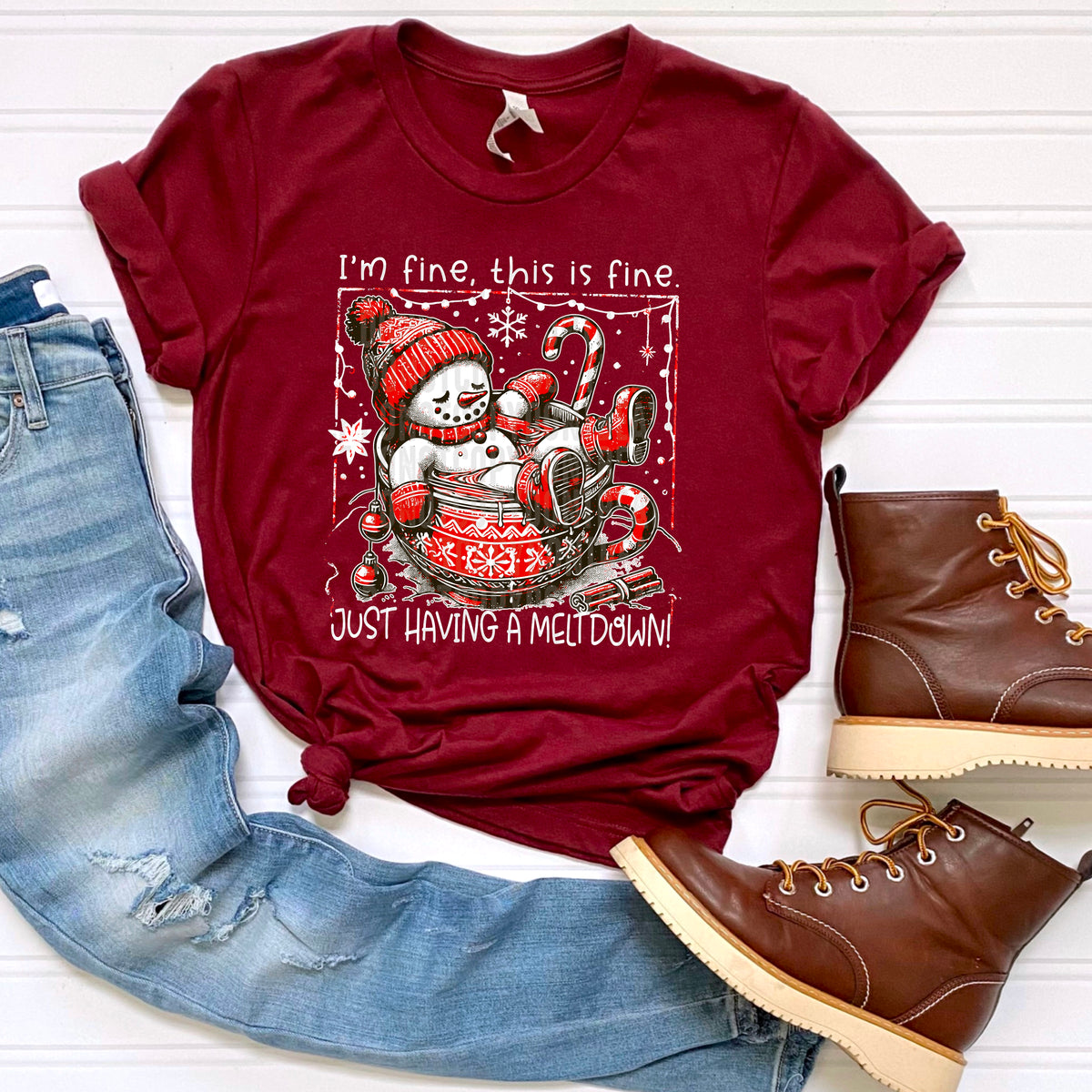 Just Having a Meltdown Snowman in Mug white words 113403 DTF transfer