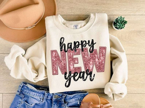 Happy new year pink sequin 73805 DTF transfer